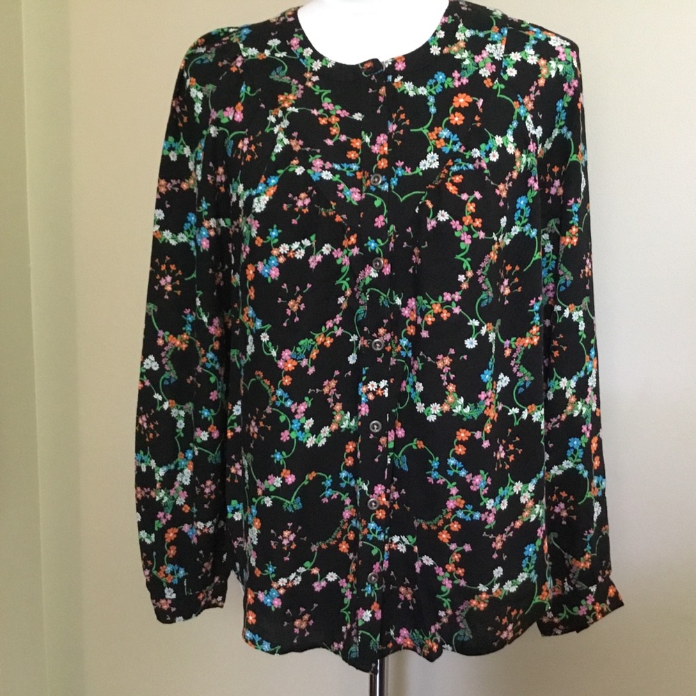Anthro MAEVE black multi-color floral blouse top S